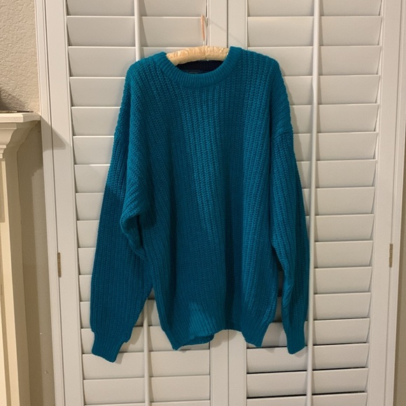 NWT Vintage Cambridge Classics Teal Sweater Chunky Knit Oversized Size Large - Picture 4 of 17